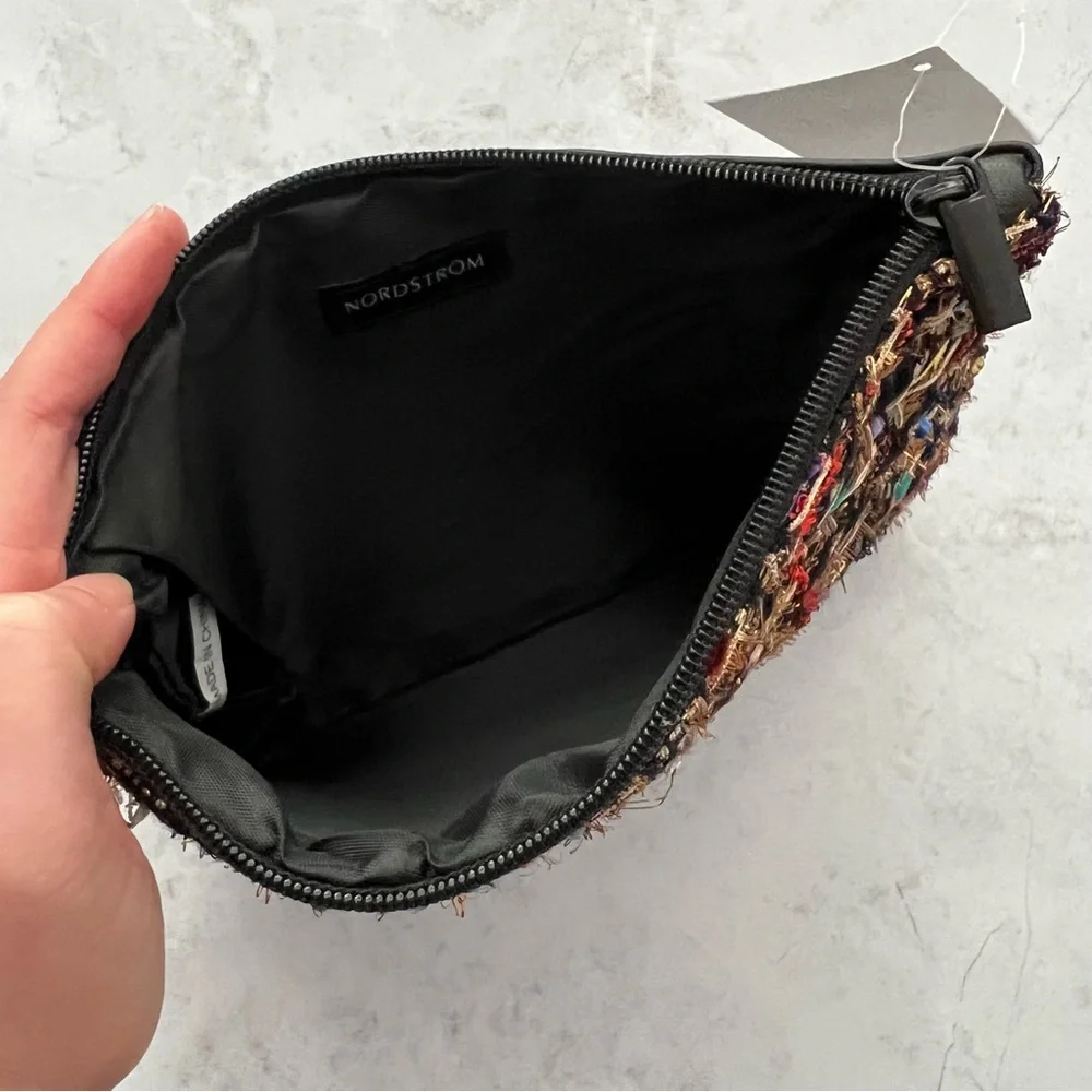 NWT Nordstrom Tweed Beauty Makeup Cosmetic Bag Zipper Pouch Case